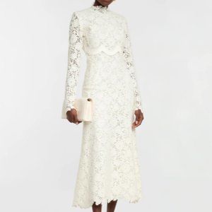 NWT Giambattista Valli High Neck Midi Dress in Ivory Macramé Lace
